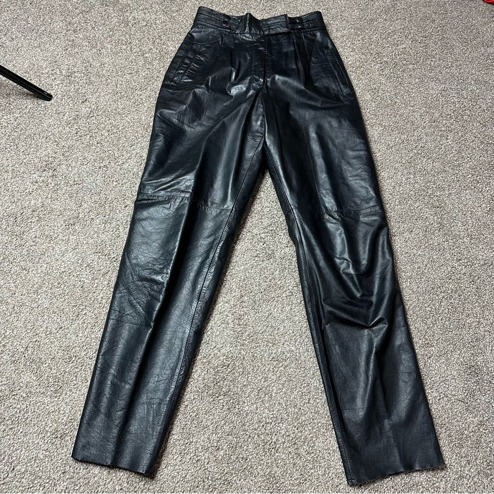 Black Faux Leather Straight-Leg Pants